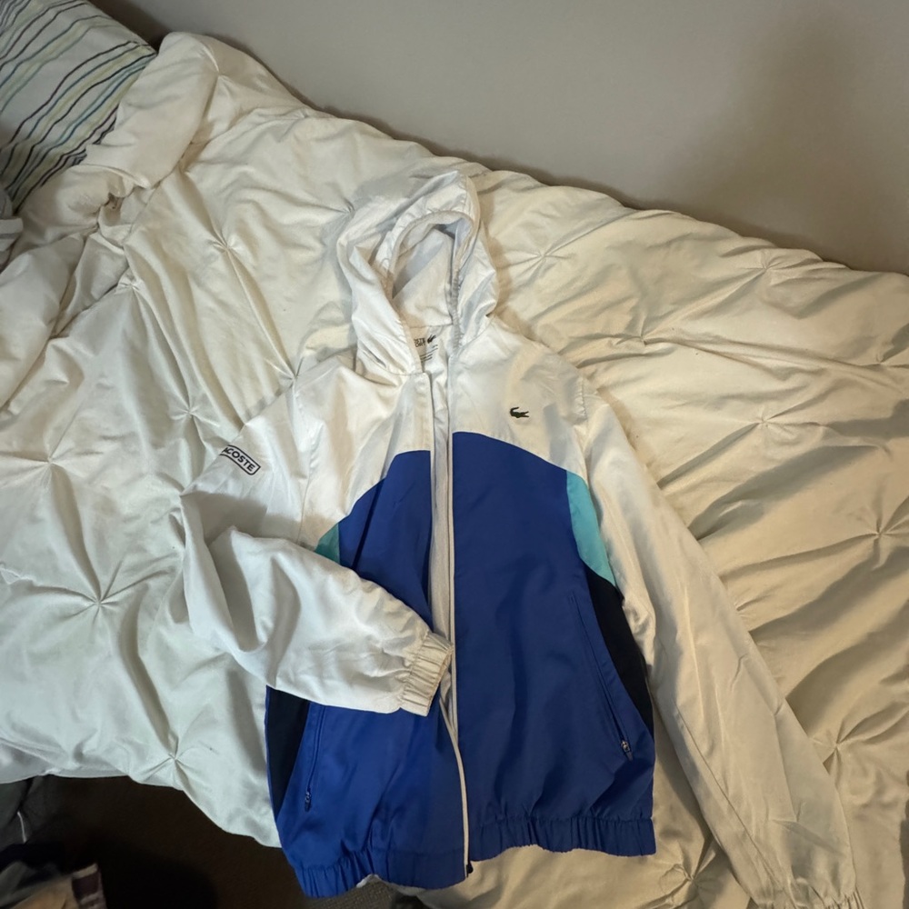 Lacoste White and Blue Hooded Jacket
